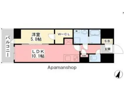 ルミナス勝山東(1LDK/8階)の間取り写真