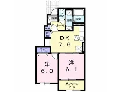 アニモ・ハウス B(2DK/1階)の間取り写真