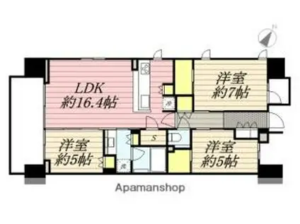 福岡市地下鉄空港線 西新駅 徒歩4分 14階建 築7年(3SLDK/13階)の間取り写真