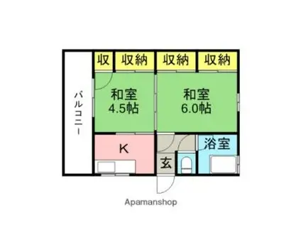 JR鹿児島本線 田代駅 徒歩13分 2階建 築54年(2DK/2階)の間取り写真