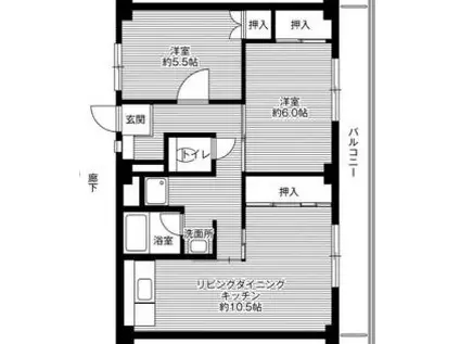 ビレッジハウス宗像 1号棟(2LDK/3階)の間取り写真