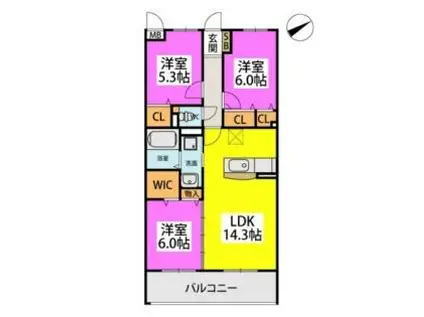 西鉄天神大牟田線 津古駅 徒歩58分 5階建 築1年(3LDK/2階)の間取り写真