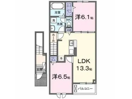 カーサ プラシード II(2LDK/2階)の間取り写真