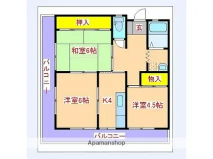 JR日豊本線 帖佐駅 徒歩16分 2階建 築41年(3K/2階)の間取り写真