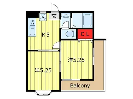 ルミエール町屋(2K/2階)の間取り写真