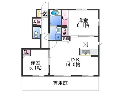 シャーメゾン伊太祈曽(2LDK/1階)の間取り写真