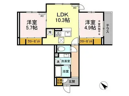 小田急江ノ島線 湘南台駅 徒歩12分 3階建 築1年(2LDK/2階)の間取り写真