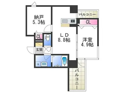 GROOVE堺東レジデンス(2LDK/8階)の間取り写真