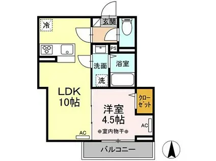 レクシア南田中(1LDK/2階)の間取り写真