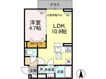 レクシア南田中(1LDK/1階)の間取り写真