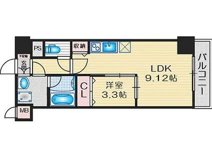 ルミネソレイユ江坂(1LDK/4階)の間取り写真
