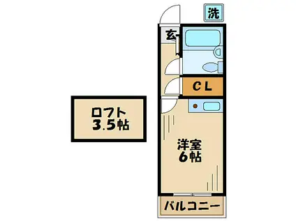 コーポアメニティII(ワンルーム/2階)の間取り写真