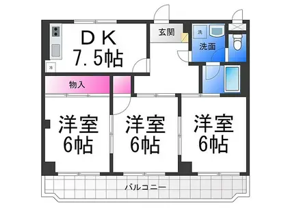大阪メトロ御堂筋線 新金岡駅 徒歩10分 3階建 築37年(3DK/2階)の間取り写真