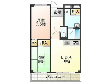 ライオンズマンション泉南樽井第2(2LDK/4階)の間取り写真