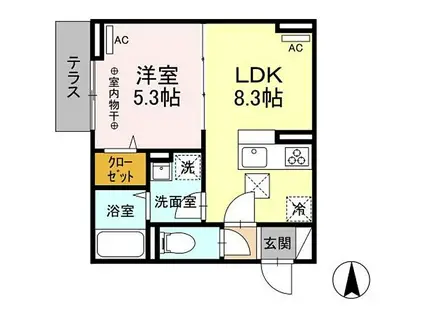 レクシア南田中(1LDK/1階)の間取り写真