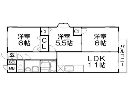 メゾンジオーヌ(3LDK/2階)の間取り写真