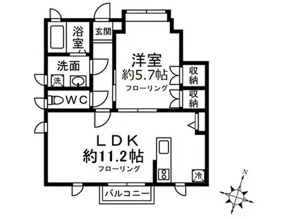IRIS成城(1LDK/1階)の間取り写真