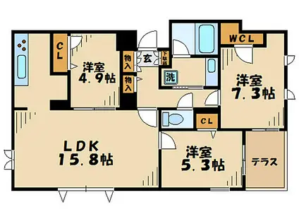 小田急多摩線 栗平駅 徒歩21分 3階建 築14年(3LDK/1階)の間取り写真