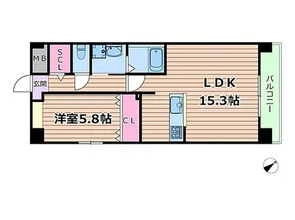 アリビオ福島(1LDK/3階)の間取り写真