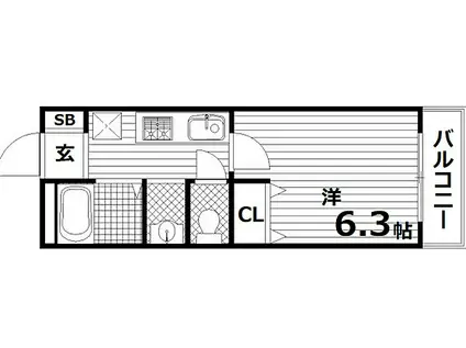 コスティエーロ須磨(1K/1階)の間取り写真