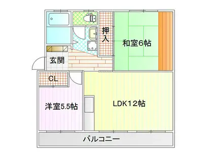 JR東海道本線 吉原駅 徒歩4分 3階建 築36年(2LDK/2階)の間取り写真