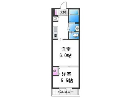 WINDBELL天下茶屋(2K/2階)の間取り写真