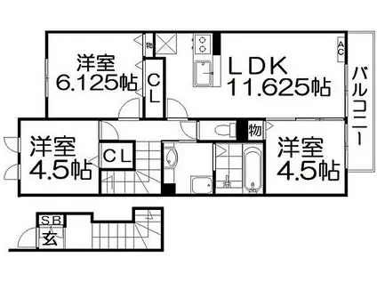 フェリーチェ シゲノ B棟(3LDK/2階)の間取り写真