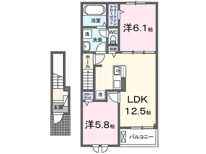 KLAR-翠(2LDK/2階)の間取り写真