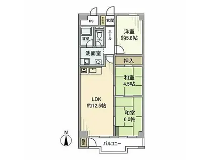 小田急小田原線 座間駅 徒歩10分 17階建 築46年(3LDK/9階)の間取り写真