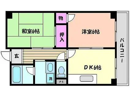 神戸新交通六甲アイランド線 南魚崎駅 徒歩2分 4階建 築37年(2DK/1階)の間取り写真