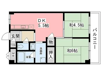 津門川ハイツ(2DK/2階)の間取り写真
