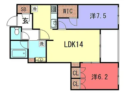 京阪本線 神宮丸太町駅 徒歩14分 3階建 築8年(2LDK/3階)の間取り写真