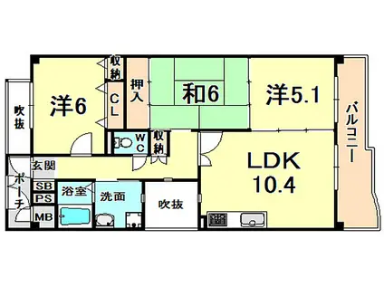 KDXレジデンス夙川ヒルズ 3番館(3LDK/6階)の間取り写真