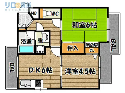 阪急京都本線 上新庄駅 徒歩3分 5階建 築29年(2DK/3階)の間取り写真