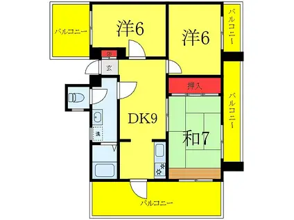 三高カーサ・アルメディア(3DK/4階)の間取り写真
