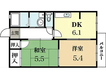 京阪本線 淀駅 バス乗車時間：15分 藤和田バス停で下車 徒歩4分 2階建 築31年(2DK/1階)の間取り写真
