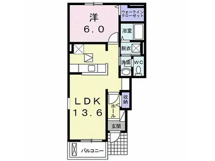 プリートI(1LDK/1階)の間取り写真