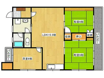 第2ビラ摩耶(3LDK/3階)の間取り写真