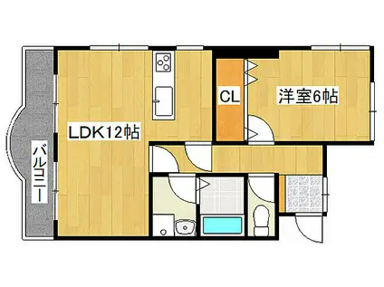 CASAベラヴィスタ福田(1LDK/3階)の間取り写真