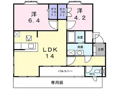 ヒルサイドテラス(2LDK/1階)の間取り写真