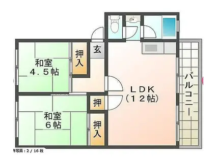 名谷農住団地D棟(2LDK/4階)の間取り写真