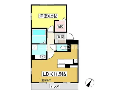 D-ROOM上地B棟(1LDK/1階)の間取り写真