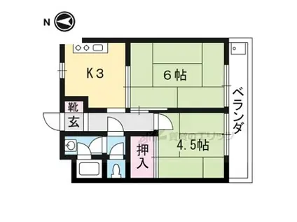 ハイツ東山(2K/3階)の間取り写真