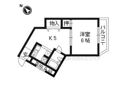 阪急京都本線 西京極駅 徒歩13分 5階建 築41年(1DK/4階)の間取り写真