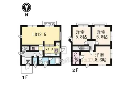 京都市営烏丸線 北山駅(京都) 徒歩3分 2階建 築39年(3LDK)の間取り写真