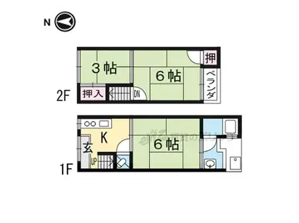 京都市営烏丸線 北大路駅 徒歩17分 2階建 築57年(3K)の間取り写真