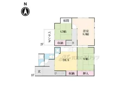 京阪京津線 四宮駅 徒歩4分 2階建 築55年(3DK)の間取り写真
