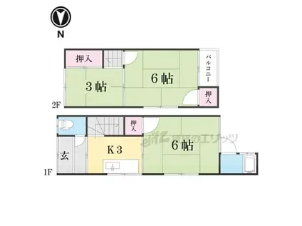 京都地下鉄東西線 東野駅(京都) 徒歩9分 2階建 築51年(3K)の間取り写真