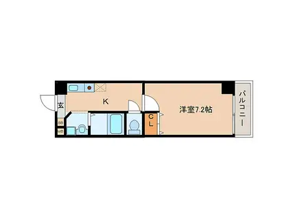 インペリアル奈良大宮(1K/3階)の間取り写真