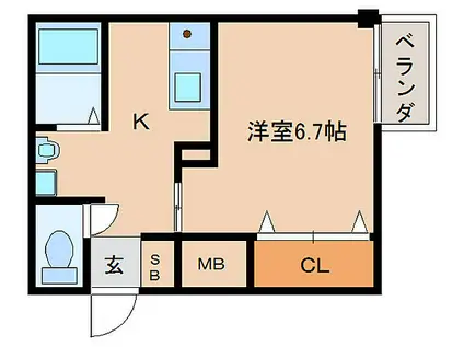 インペリアル奈良大宮(1K/6階)の間取り写真